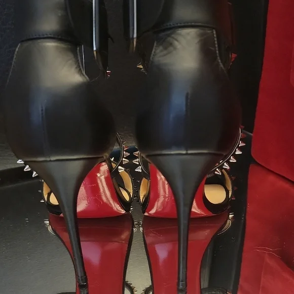 Christian Louboutin Black Choca Spikes 100 Kid Heels - Picture 7 of 16